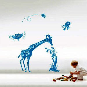 Blue giraffe children's wall design reference