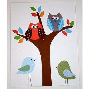 Owls and birds tree design reference