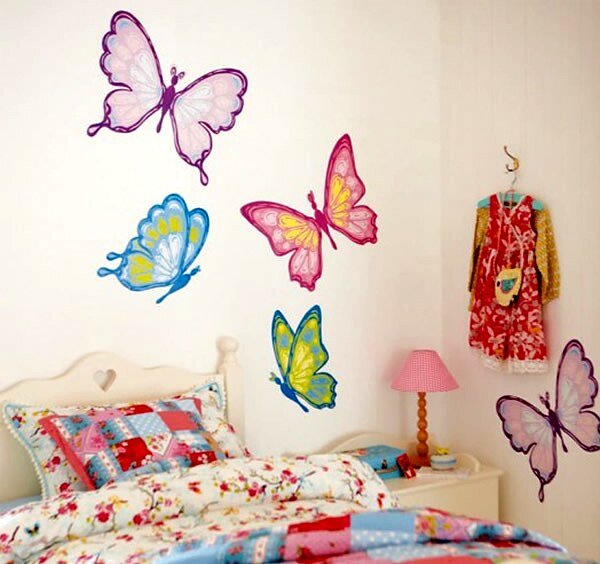 Colorful butterfly bedroom mural design reference
