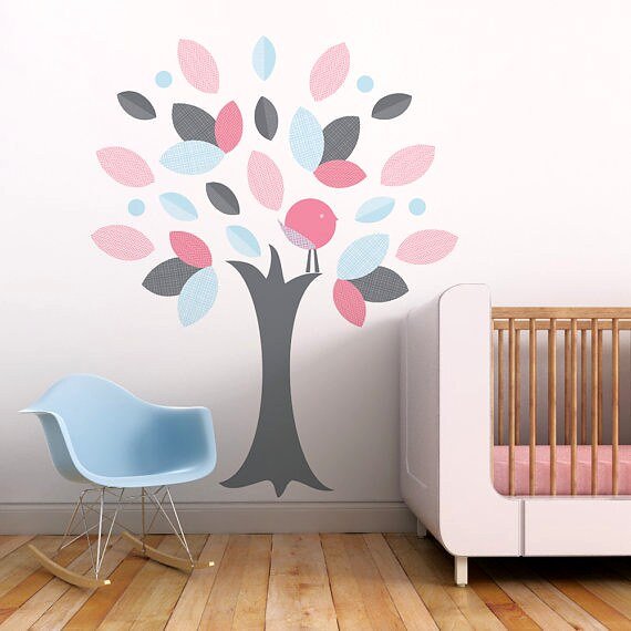 Modern pink, blue and gray tree nursery design reference
