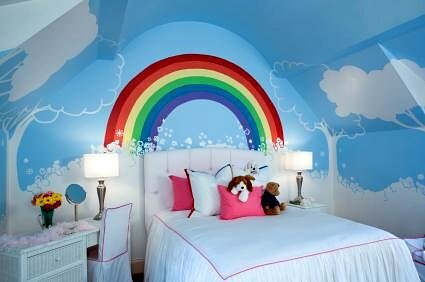 Rainbow and clouds children's bedroom mural design reference