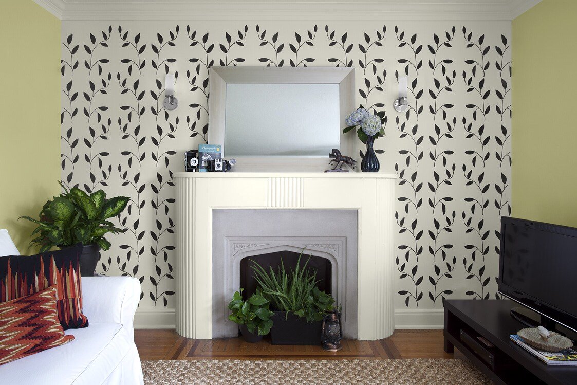 Repeating leaf stencil feature wall inspiration