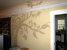 Botanical stencil accent wall inspiration