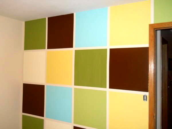 Geometric multicolor accent wall inspiration
